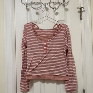 SHEIN Romwe Striped Pink Long Sleeve Top
